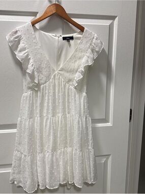 Lulu's White Swiss Dot Ruffle Sleeve Mini Dress